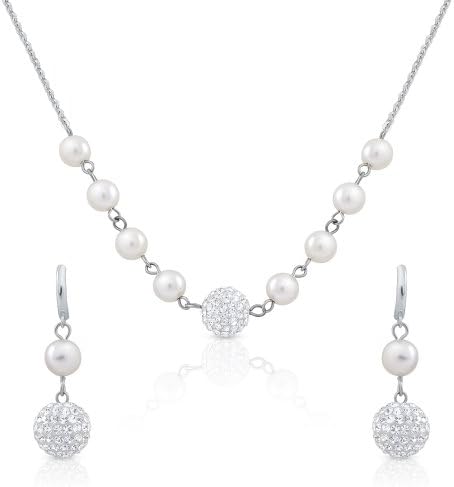 OviyaRhodium Plated Necklace Set with Crystal Stone for Women NL2103106R