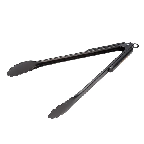 キャプテンスタッグ(CAPTAIN STAG) アウトドア BBQ ウッドグリップ トング 35cm ストッパー付き ブラックチタンコート ステンレス製 UG-3331