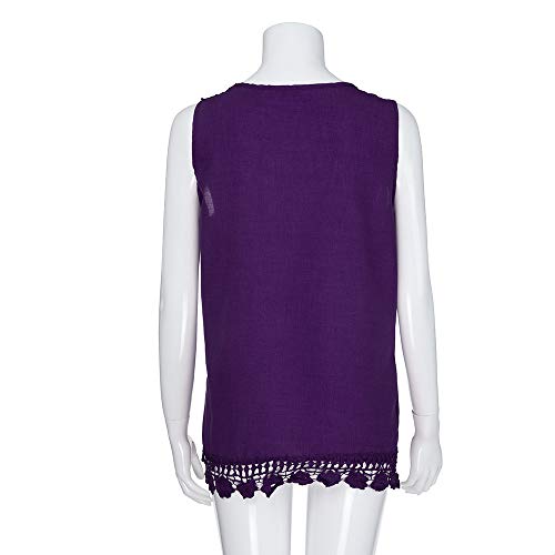 XOWRTE Women's Tops Loose Plus Size Lace Vest O-Neck Tunic Sleeveless Blouse T-Shirt - Thumbnail 2
