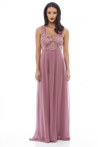 AX Paris Women's Lace Top Maxi Mauve Dress(Pink, Size:14)