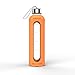 Xtremeglas 32 Oz Glass Water Bottle Shatter-Resistant Leak Proof Time Marked Reusable Eco Friendly BPA Free Drink More Water Comes With 2 Stainless Steel Lids - ALL NEW Hydrate (Orange)