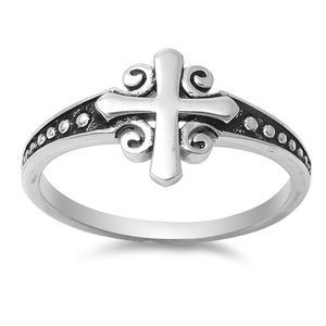 925 Sterling Silver Victorian Gothic Cross Ring 11MM Size 6