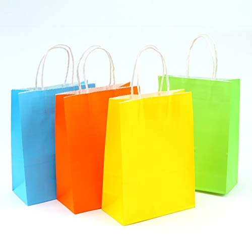 Coobey 20 Pieces Paper Party Bags Gift Bag Kraft Bag with Handle for Birthday, Tea Party, Wedding and Party Celebrations, Multicolour (Set A) - Thumbnail 7