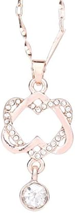 Women Necklace, Ladies Double Heart Pendant Crystal Rhinestone Necklace Lovers' Girlfriend Chain Jewelry