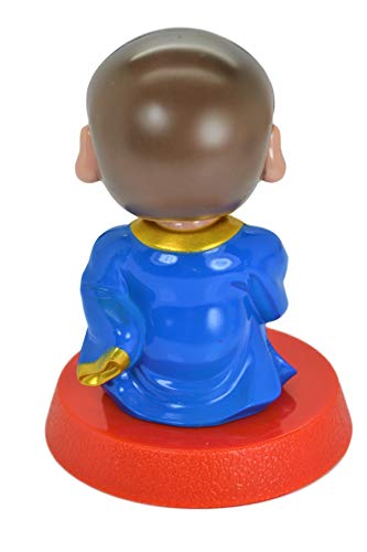 Solar Powered Cute Little Buddha Bobble Head Figure Car Dashboard Accessories Office Home Ultra Detail Doll. (Blue) - Thumbnail 2