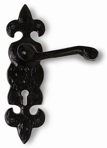 Fleur De Lys Door Handle Lockset 195mm X 50mm Black Antique