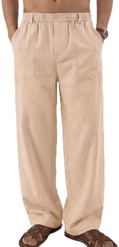 COOFANDY Men's Casual Cotton Linen Pants Lightweight Relaxed Fit