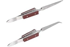 2Pcs Tweezer, Pointed Straight Curved Tip Soldering Jewelry Craft Tool Set for Cross Fiber Grip DIY Repair and Precision Work