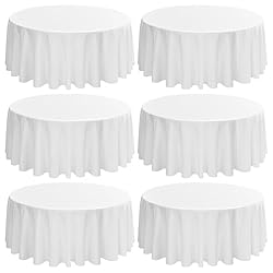6 Pack White Round Tablecloths 132 Inch White