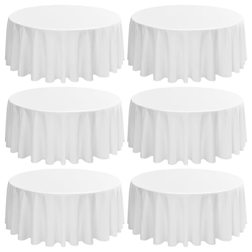 6 Pack White Round Tablecloths 132 Inch White