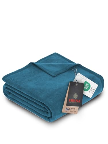 Ibena Porto XXL Decke 180x220 cm – Baumwollmischung weich, warm & waschbar, Tagesdecke Petrol einfarbig