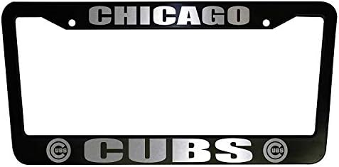 ClustersNN Bhartia Chicago Cubs Black Chrome License Plate Frame Stainless Metal Tag Holder 12" X 6"