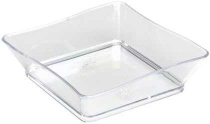 Fineline Settings 6201-CL, 2.25x2.25-Inch Clear Plastic Tiny Trays, Disposable Serving Dish, Catering Plates, Salad Sauce Dessert Platter Bowls (50)