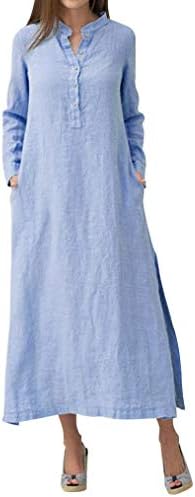 Clearance! Quistal Women's Maxi Dress Long Sleeve Baggy Ball Gown Solid Pocket Party Split Long Shirt Dresses Button-Down Kaftan