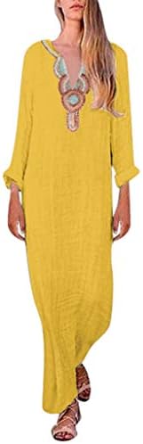 TOOPOOT Summer Dress for Women, New 2019 Summer Printed Long Sleeve V-Neck Maxi Dress Split Hem Baggy Kaftan Long Dress