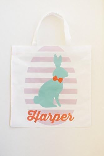 Personalized Custom Big Easter Bags for kids, Reusable tote bag, Easter Basket, Easter Present for Boys &amp; Girls, Easter Party, Easter Egg Hunt,Bag of Easter Candy, 12 Colorful Designs (Mint Bunny)
