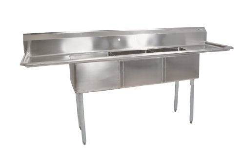 John Boos E Series Stainless Steel Sink, Multi Bowl, 3 Compartment, 15