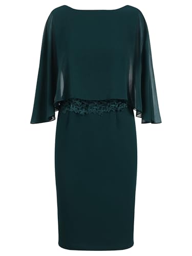 APART Fashion Damen Etuikleid, Rundhalsausschnitt vorne und V-RĂĽcken, knielanges Kleid, Chiffon-Cape-Overlay, Slim Fit Cocktailkleid, Spitzenmieder, formelles Hochzeitsgastkleid