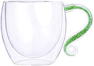 CUP Creative Personality Personalized Customized Double Wall Cup with Crystal &Amp; Acrylic Rhinestones Filled Hand Grip Glass Coffee Mugs,Green