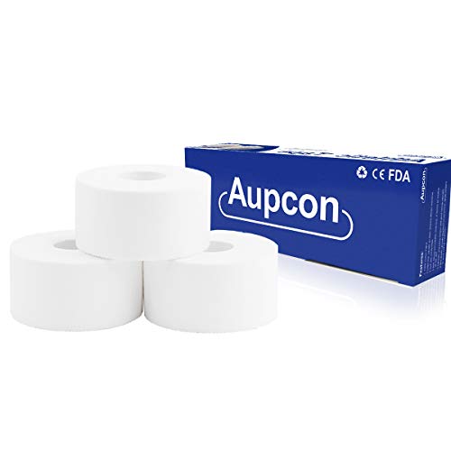 AUPCON White Athletic Tape Sports Tape Climbers Tape - Boxing Tape Muscle Support First Aid Injury Tape for Ankle Knees Wrist Toes Joints Breathable Water Resistant Latex Free Cotton 1.5in*5 Yards
