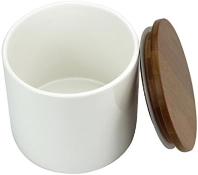 Porcelain Utensil Holder for Kitchen, Decorative Ceramic Cookware Crock Organizer, Candy Jar Salt Sugar Storage Container with Bamboo Lid, Spice Tea Container Storage, Décor Gift, 600ml White (Short)