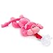 BabyHuggle Pink Monkey Pacifier - Stuffed Animal Binky, Soft Plush Toy with Detachable Silicone Baby Dummy, Paci Clip Leash & Squeaky. Teether Holder. Safe & Soothing Baby Shower Gift for Boys & Girls