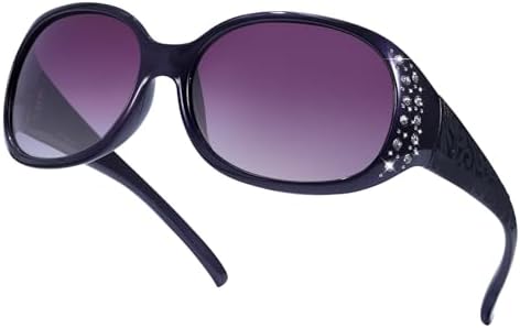 LVIOE Polarized Sunglasses for Women, Rhinestone Wrap Around