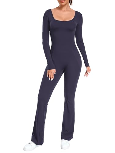 ECUPPER Women Flared Jumpsuit Long Sleeve One Piece Yoga Romper… at Amazon