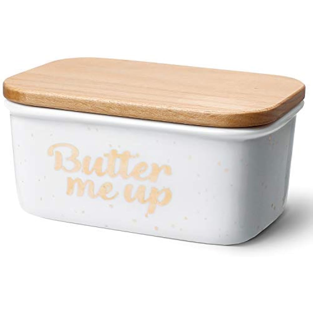 3177 Large Butter Dish Porcelain Keeper With Beech Wooden Lid