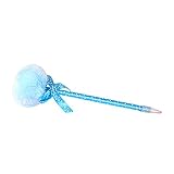 Cute Plush Faux Fur Pom Pom Bowknot Polka Dot Ballpoint Pen Student Stationery - Random Color zsjhtc