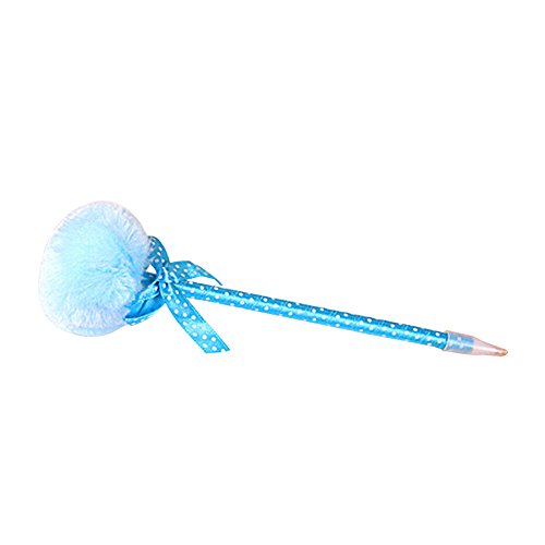 Cute Plush Faux Fur Pom Pom Bowknot Polka Dot Ballpoint Pen Student Stationery - Random Color zsjhtc