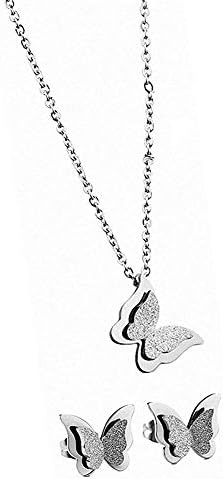 Silver Silver Plated Butterfly Pendant Necklace and Stud Earrings Combo Jewellery Set for Girls and Women