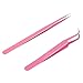 False Eyelash Tweezers,2pcs/set Stainless Steel Pink Straight/Curved Nail Tweezers Nippers Tools Eyelash Extension Tweezers Pointed Clip Makeup Tools