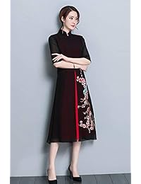 HÖTER - Vestido de manga 3 4 para mujer, diseño de Qipao Cheongsam