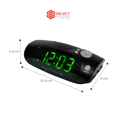 Select Sound Radioreloj Despertador con Alarma o Radio. Radio Am/FM, Sleep/Snooze, dsplay de 1.2"