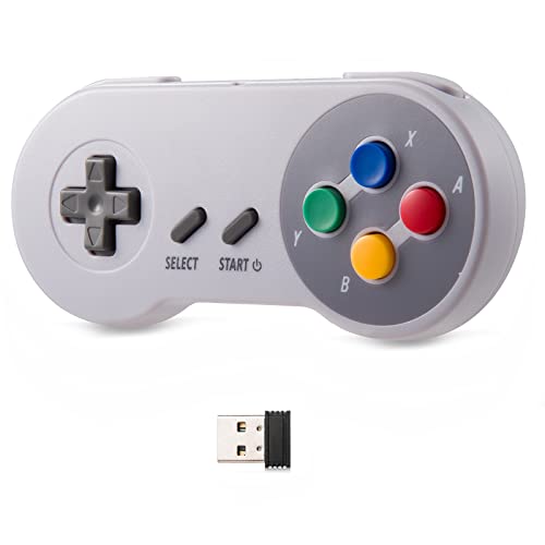 KIWITATA Wireless Classic SNES USB Controller, 2.4G Rechargeable Retro SNES Remote Emulator Gamepad Controller for Windows 11/XP/8/7 MAC RetroPie