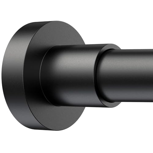 BRIOFOX Shower Curtain Rod Adjustable 18-50 Inch, Stainless Steel Spring Tension Shower Rod No Drilling Non Slip, Matte Black