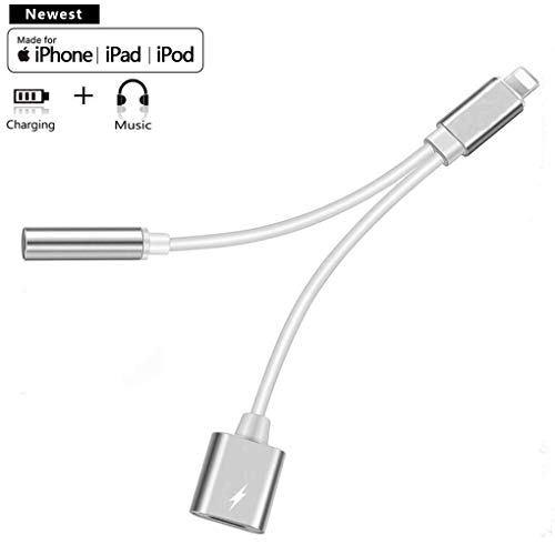 Headphone Jack Newest Adapter for iPhone to 3.5mm Dongle Aux Earphone Connector Convertor 2 in 1 Car Accessories Charging Audio Cables for iPhone X/XS Max XR 8/8Plus 7/7 Plus Support for all iOS