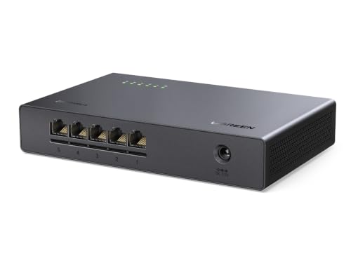 UGREEN 2.5G LAN Switch mit 5X 2.5G Ports,Unmanaged Netzwerk Switch für Computer,NAS,Server, Schnelle Datenübertragung,lüfterlos und leise,Desktop/Wand