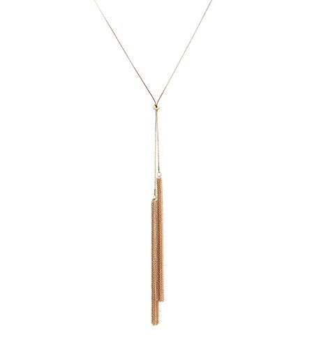 NLCAC Chain Tassek Necklace Delicate Snake Chain with Tassel Pedant Lariat Y Necklace for Women,Girls (Gold To