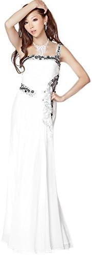 Amazon エルケイ Erukei ワンショルダーロングドレス 肩紐ウエストビーズ刺繍 胸元シャーリング ホワイト ワンピース チュニック 通販