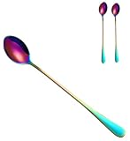 NewKelly 2Pcs Colorful Long Handle Spoon Flatware Coffee Drinking Tools Kitchen Gadget (Multicolor02)