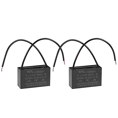 uxcell Ceiling Fan Capacitor CBB61 3uF 350V AC 2 Wires Metallized Polypropylene Film Capacitor 47x29x18mm for Electric Fan Pump Motor Generator 2Pcs: Industrial & Scientific