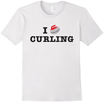 Mens I heart love Curling funny shirt winter sport Canada shirt Large White