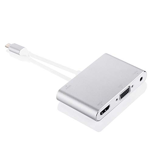 Moodern HDMI Cable Video Audio Adapter Phone to HDMI VGA Converter, Latest 4 in 1 HDMI/VGA/Audio/Video Multiple Digital Adapter Connector Compatible with iPhone X 8 7 6 6s 5 Plus iPad iPod, Silver