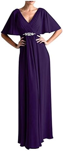 Neggcy Women's Long Chiffon Elegant Mother Of The Bride Dress Gorgeous Cocktail Dress Dark Purple US16W