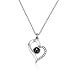 Jetloter I Love You Heart Shaped Necklace, 100 Languages Projection on Round Onyx Pendant Collarbone Necklace Silver
