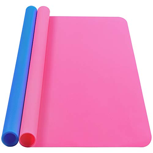 Silicone Sheet for Crafts Jewelry Casting Molds Mats, IKOCO 2 Pcs Silicone Mats for Crafts, Waterproof Washable Heat-Resistant, Rose Red and Blue A3