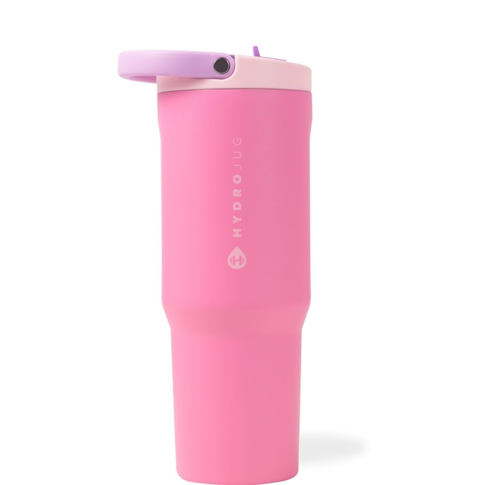Photo 1 of HydroJug Sport - Stainless Steel Tumbler with Straw, Vacuum Insulated, 32oz Leakproof Water Bottle, Ergonomic Design, Reusable, Dishwasher Safe, Rubber Base, Durable for Gym or Outdoors, Pink Sugar