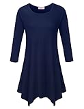 BELAROI Women 3/4 sleeve Swing Tunic Tops Plus size T Shirt (1X, Navy Blue)